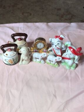 Assorted Japanese Ceramic Figurine Lot - White, Red, Green Accents
